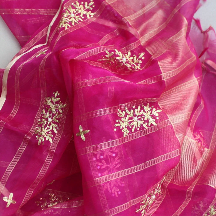 anokherang Dupattas Pink Gota Silk Bandhej Dupatta