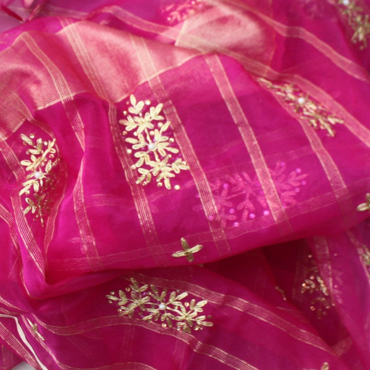 anokherang Dupattas Pink Gota Silk Bandhej Dupatta