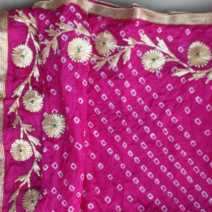 anokherang Dupattas Pink Gota Silk Bandhej Dupatta