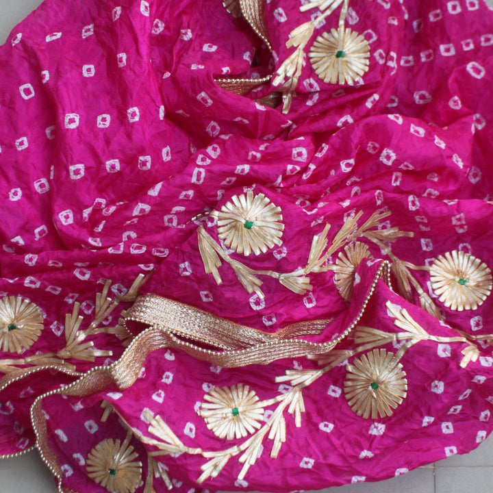 anokherang Dupattas Pink Gota Silk Bandhej Dupatta