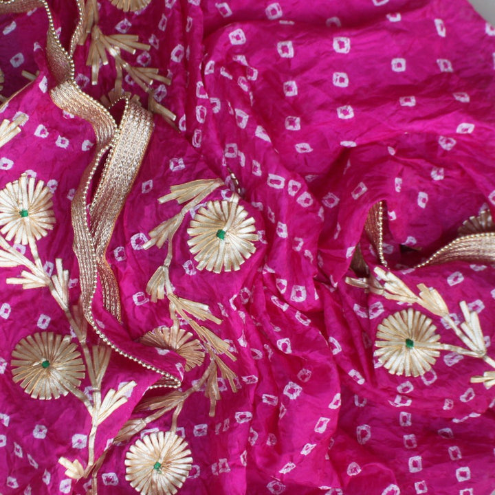 anokherang Dupattas Pink Gota Silk Bandhej Dupatta