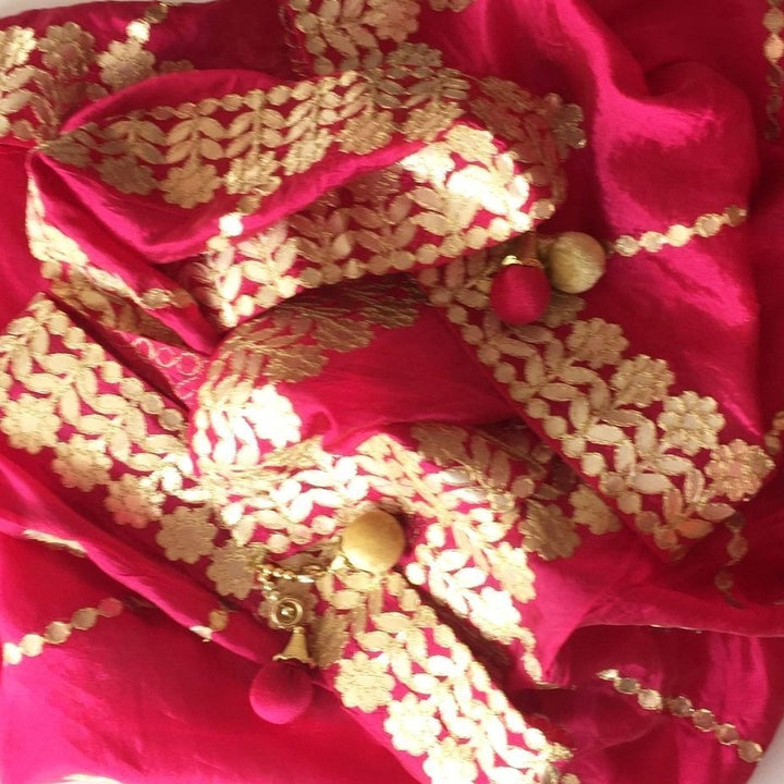anokherang Dupattas Pink Gotta Floral Embroidered Silk Dupatta