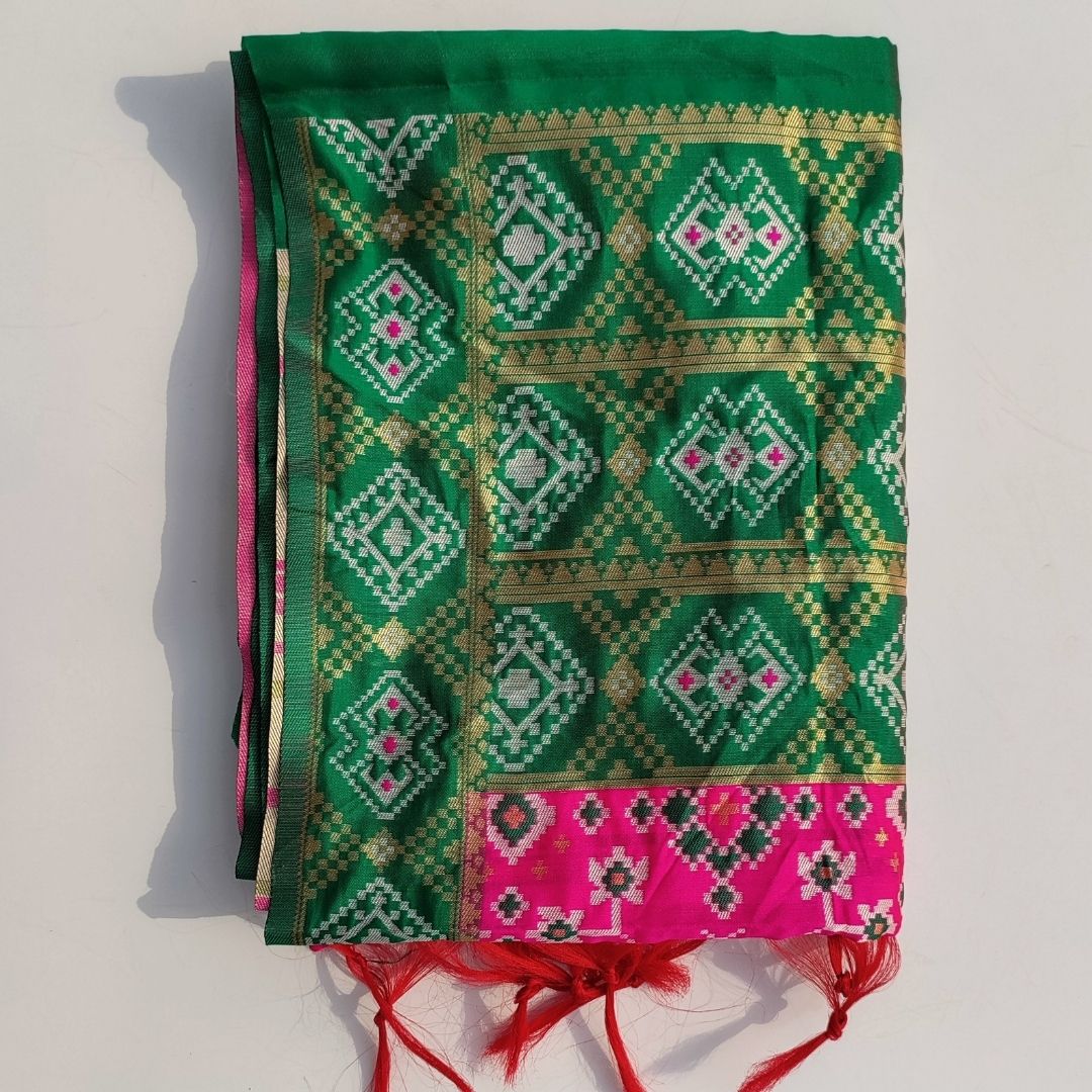 Pink Green Ikkat Printed Silk Dupatta anokherang