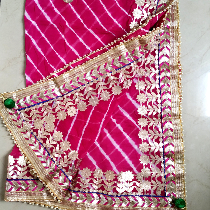 anokherang Dupattas Pink Leheriya Gotta Chiffon Dupatta