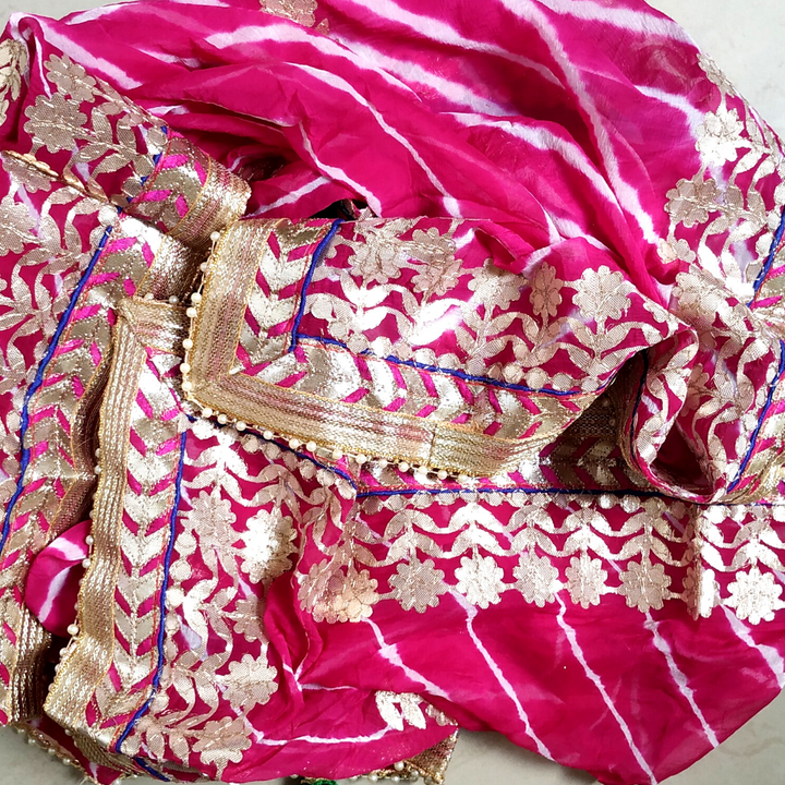 anokherang Dupattas Pink Leheriya Gotta Chiffon Dupatta