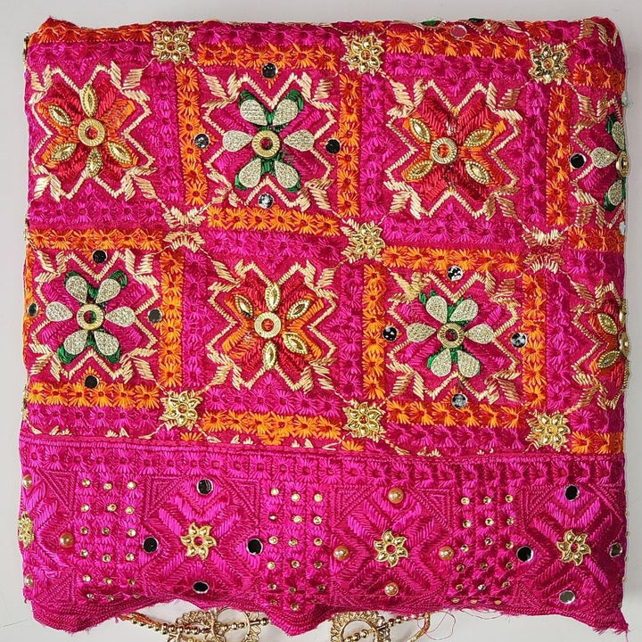 anokherang Dupattas Pink Lustre Phulkari Embroidered Chinon Dupatta