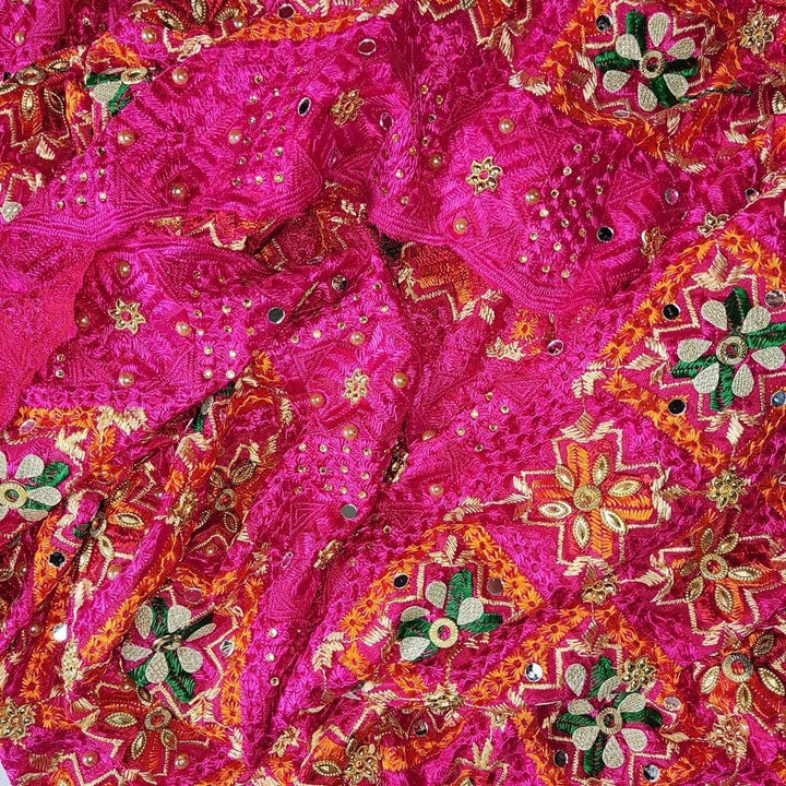 anokherang Dupattas Pink Lustre Phulkari Embroidered Chinon Dupatta