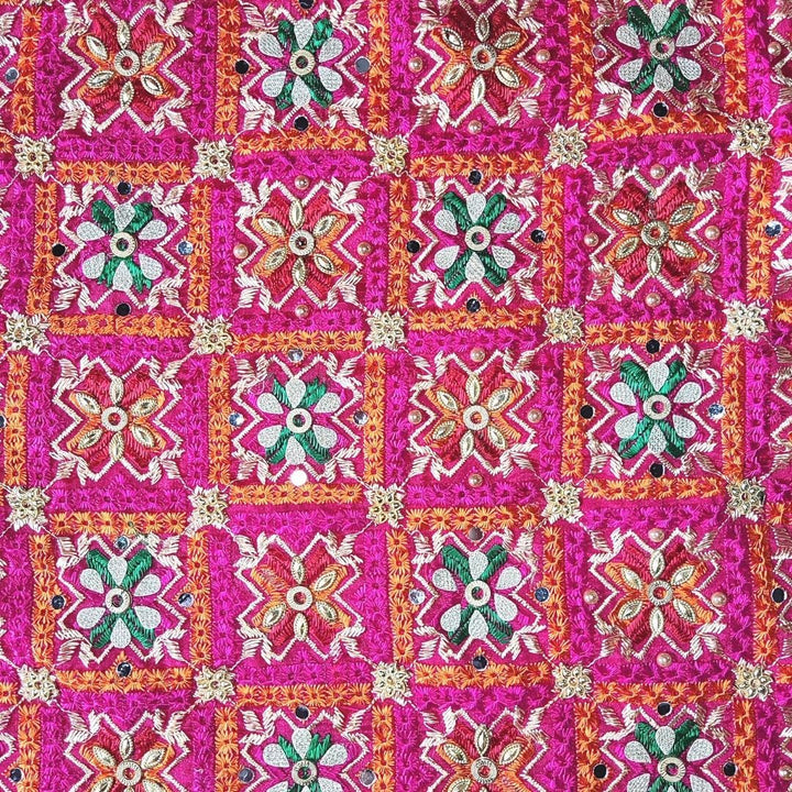 anokherang Dupattas Pink Lustre Phulkari Embroidered Chinon Dupatta