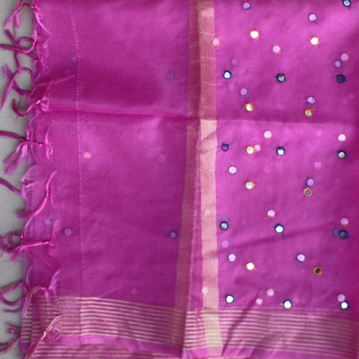 anokherang Dupattas Pink Mirror Organza Dupatta