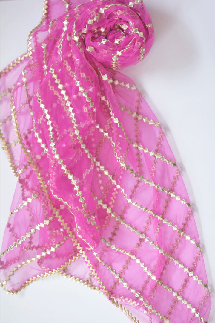 anokherang Dupattas Pink Mirror Trails Net Dupatta
