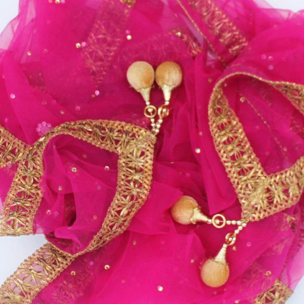 anokherang Dupattas Pink Net Gold and Mirror Dupatta