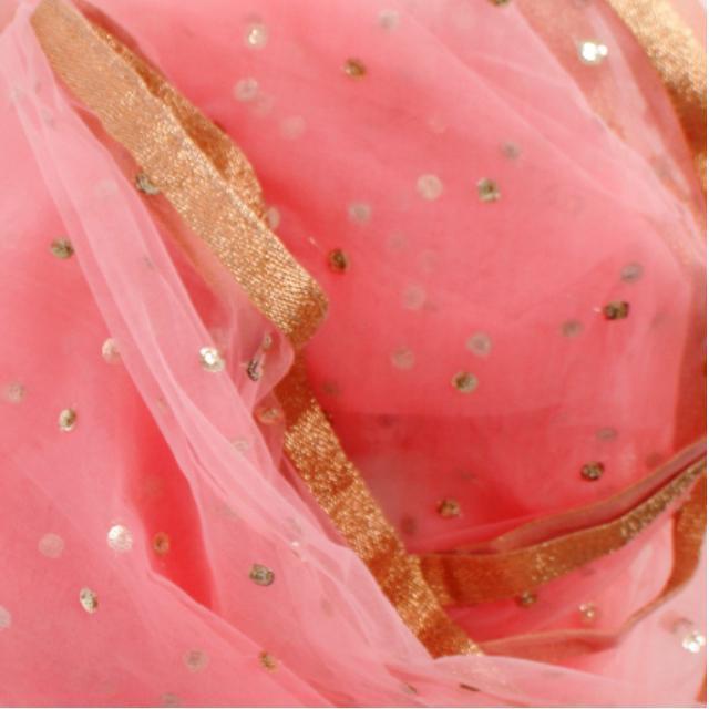anokherang Dupattas Pink Net Sequenced Dupatta with Light Gotta Work