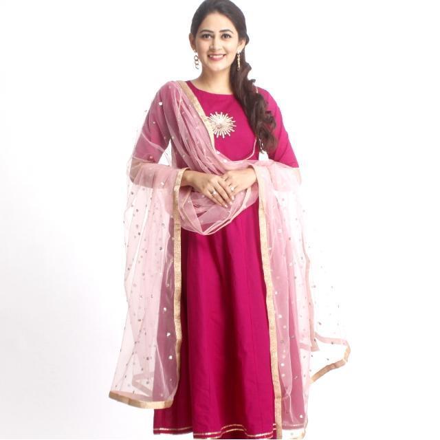 anokherang Dupattas Pink Net Sequenced Dupatta with Light Gotta Work
