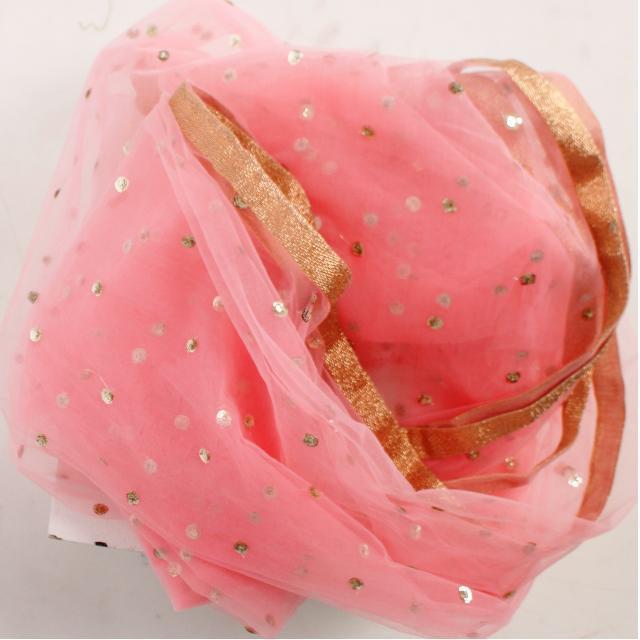 Pink Net Sequenced Dupatta with Light Gotta Work anokherang