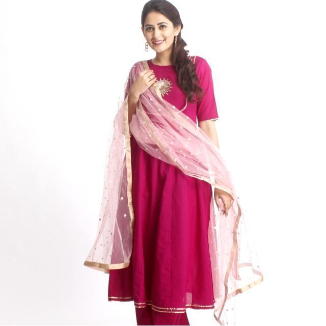 anokherang Dupattas Pink Net Sequenced Dupatta with Light Gotta Work