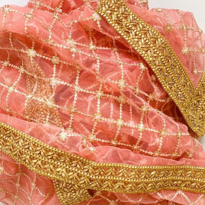 anokherang Dupattas Pink Net Sequins Criss Cross Dupatta