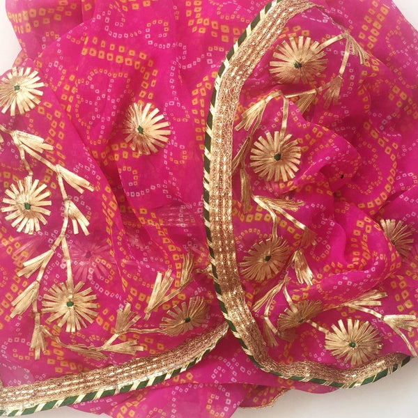 anokherang Dupattas Pink Orange Bandhani Gotta Georgette Dupatta