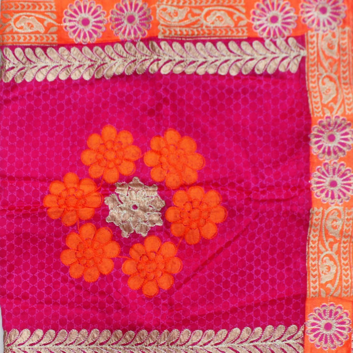 anokherang Dupattas Pink Orange Foil Printed Embroidered Dupatta