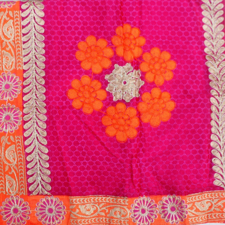 anokherang Dupattas Pink Orange Foil Printed Embroidered Dupatta