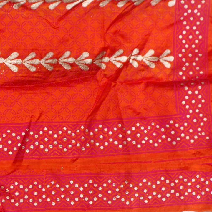 anokherang Dupattas Pink Orange Silk Foil Printed Dupatta