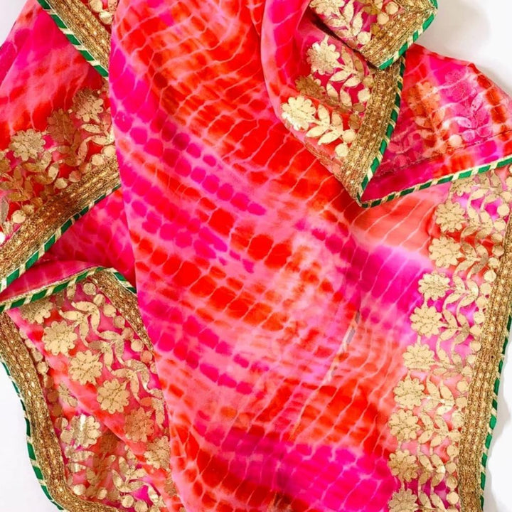anokherang Dupattas Pink Orange Tie n Dye Gotta Patti Dupatta