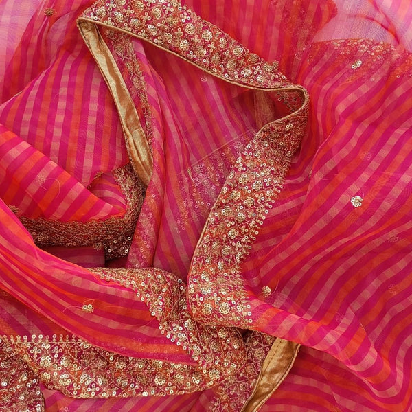 anokherang Dupattas Pink Popsicle Shine Leheriya Sequin Dupatta