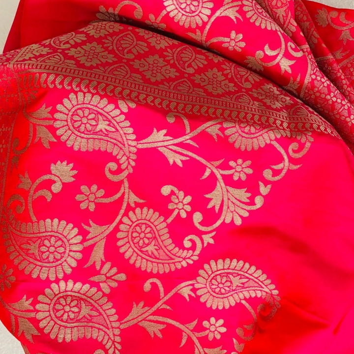 anokherang Dupattas Pink Punch Paisley Embroidered Silk Stole