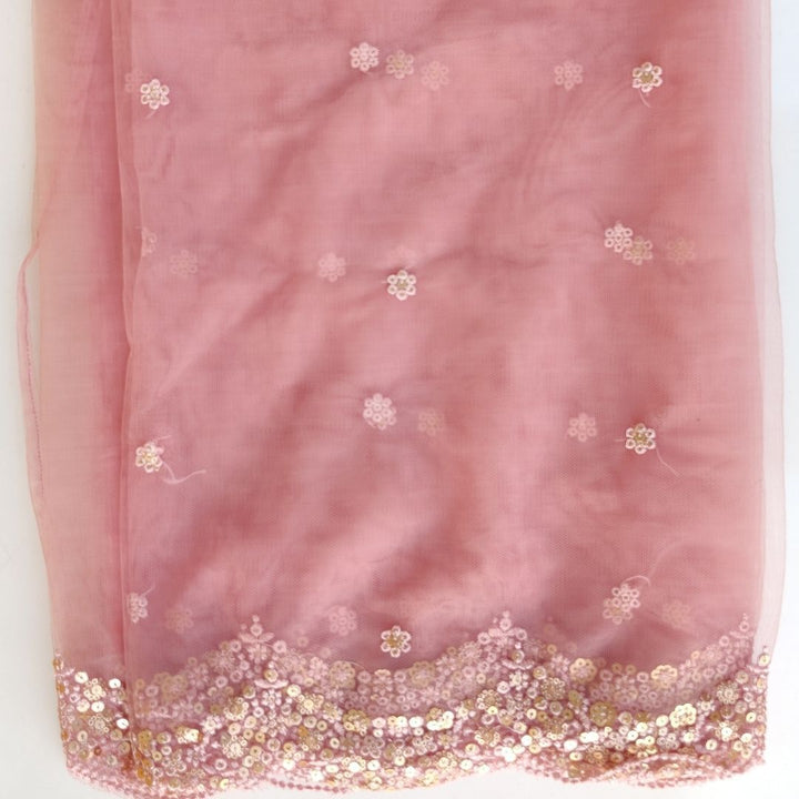 anokherang Dupattas Pink Seqence Embroidered Scalloped Net Dupatta