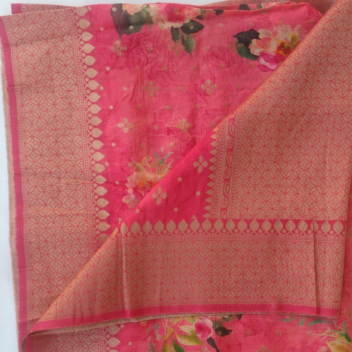 anokherang Dupattas Pink Silk Printed Dupatta