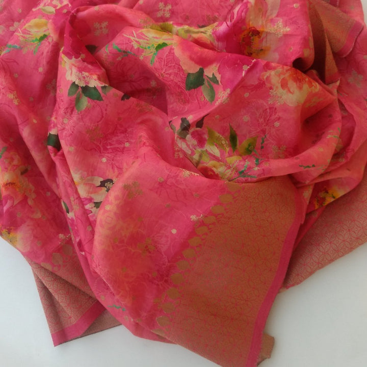 anokherang Dupattas Pink Silk Printed Dupatta