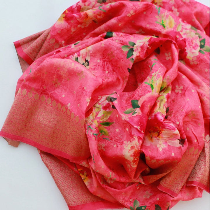 anokherang Dupattas Pink Silk Printed Dupatta