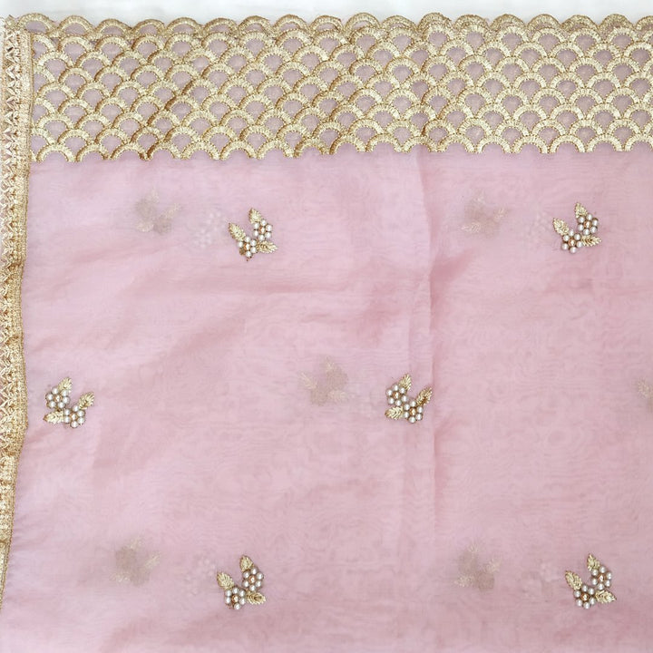 anokherang Dupattas Pink Thread and Pearls Embroidered Organza Dupatta