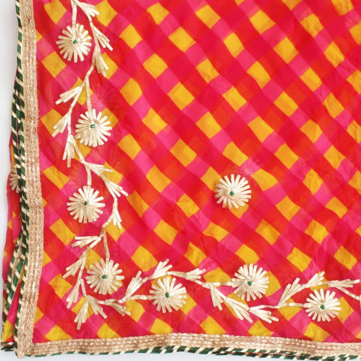 anokherang Dupattas Pinkellow Red Mothra Georgette Dupatta