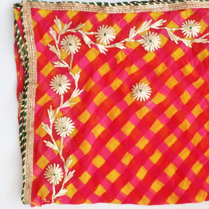 anokherang Dupattas Pinkellow Red Mothra Georgette Dupatta
