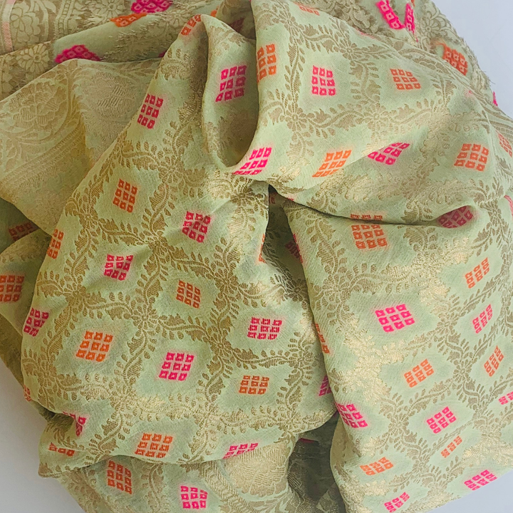 anokherang Dupattas Pista Green Banarasi Silk Embroidered Dupatta