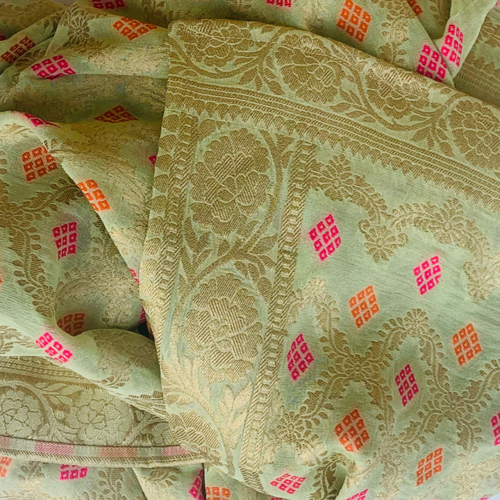 anokherang Dupattas Pista Green Banarasi Silk Embroidered Dupatta