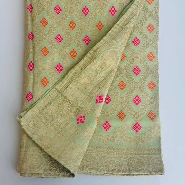 anokherang Dupattas Pista Green Banarasi Silk Embroidered Dupatta