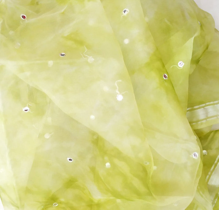 anokherang Dupattas Pista Tie-Dye Mirror Organza Dupatta