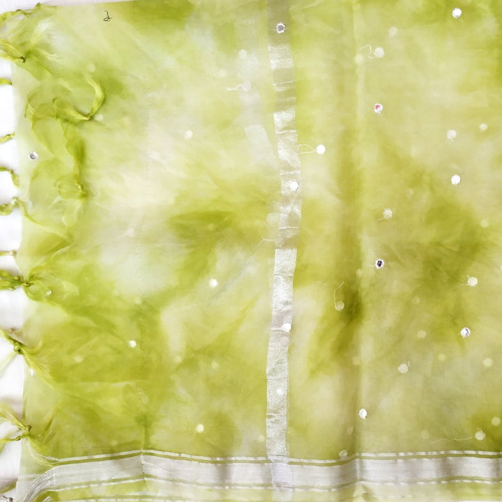anokherang Dupattas Pista Tie-Dye Mirror Organza Dupatta