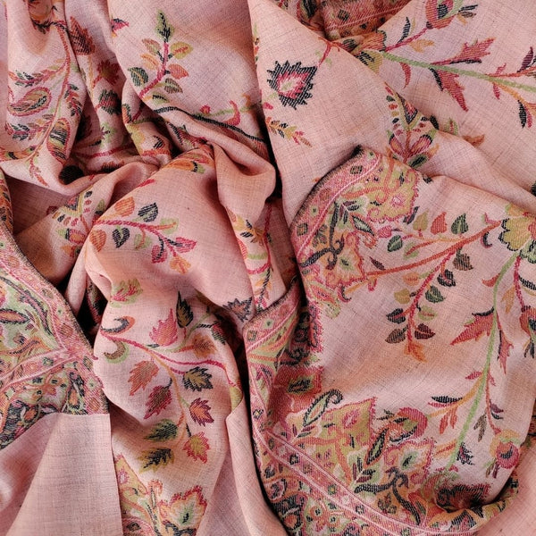 anokherang Dupattas Pretty Peach Floral Weaved Wool Stole