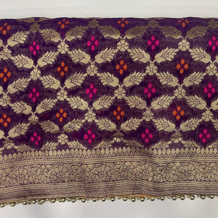 anokherang Dupattas Purple Bandhej Georgette Banarsi Dupatta