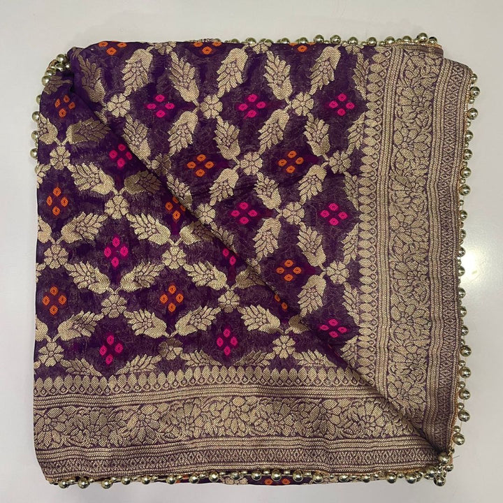 anokherang Dupattas Purple Bandhej Georgette Banarsi Dupatta