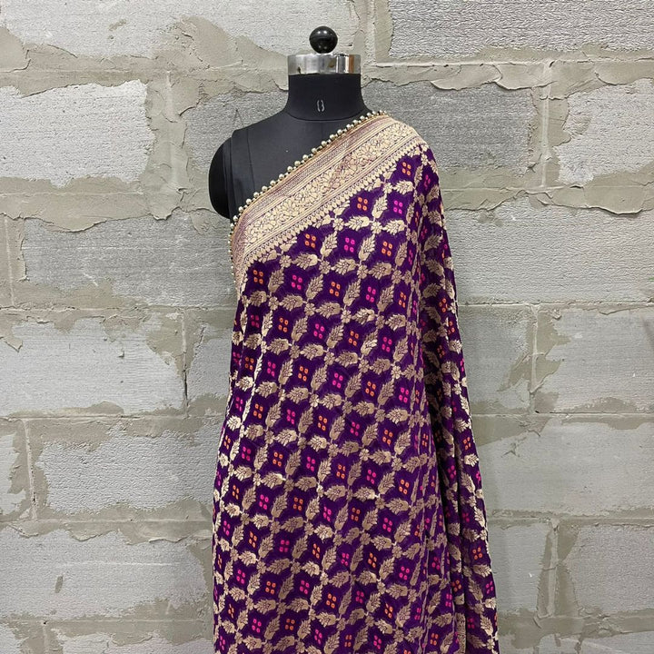 anokherang Dupattas Purple Bandhej Georgette Banarsi Dupatta