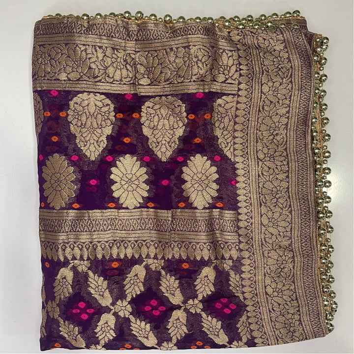 anokherang Dupattas Purple Bandhej Georgette Banarsi Dupatta