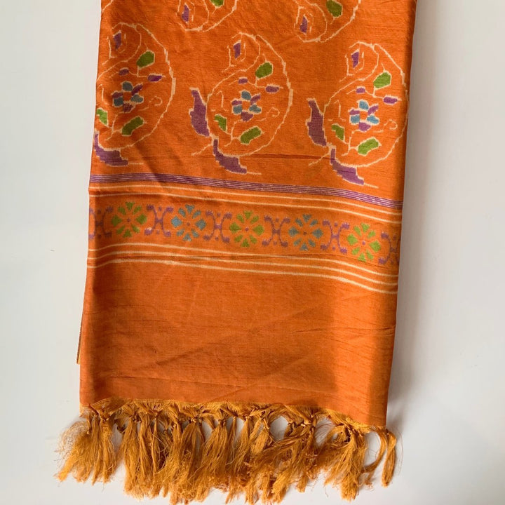 anokherang Dupattas Purple Rust Floral Ikkat Printed Silk Dupatta