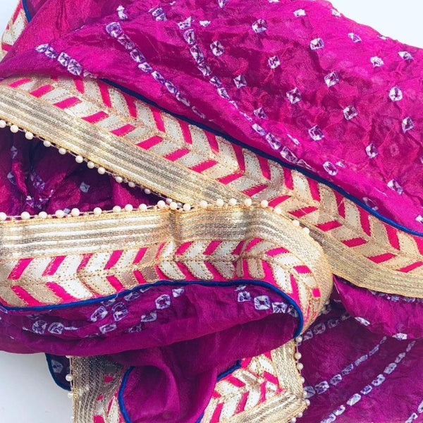 anokherang Dupattas Purple Silk Bandhej Dupatta
