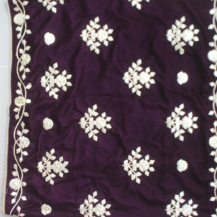 anokherang Dupattas Purple Velvet Affair Floral Stole