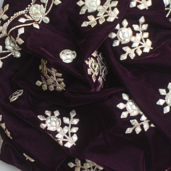 anokherang Dupattas Purple Velvet Affair Floral Stole