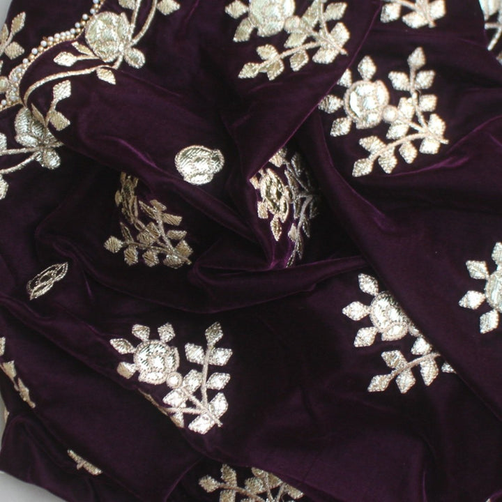 anokherang Dupattas Purple Velvet Affair Floral Stole