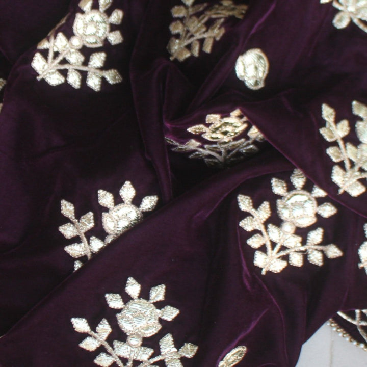 anokherang Dupattas Purple Velvet Affair Floral Stole